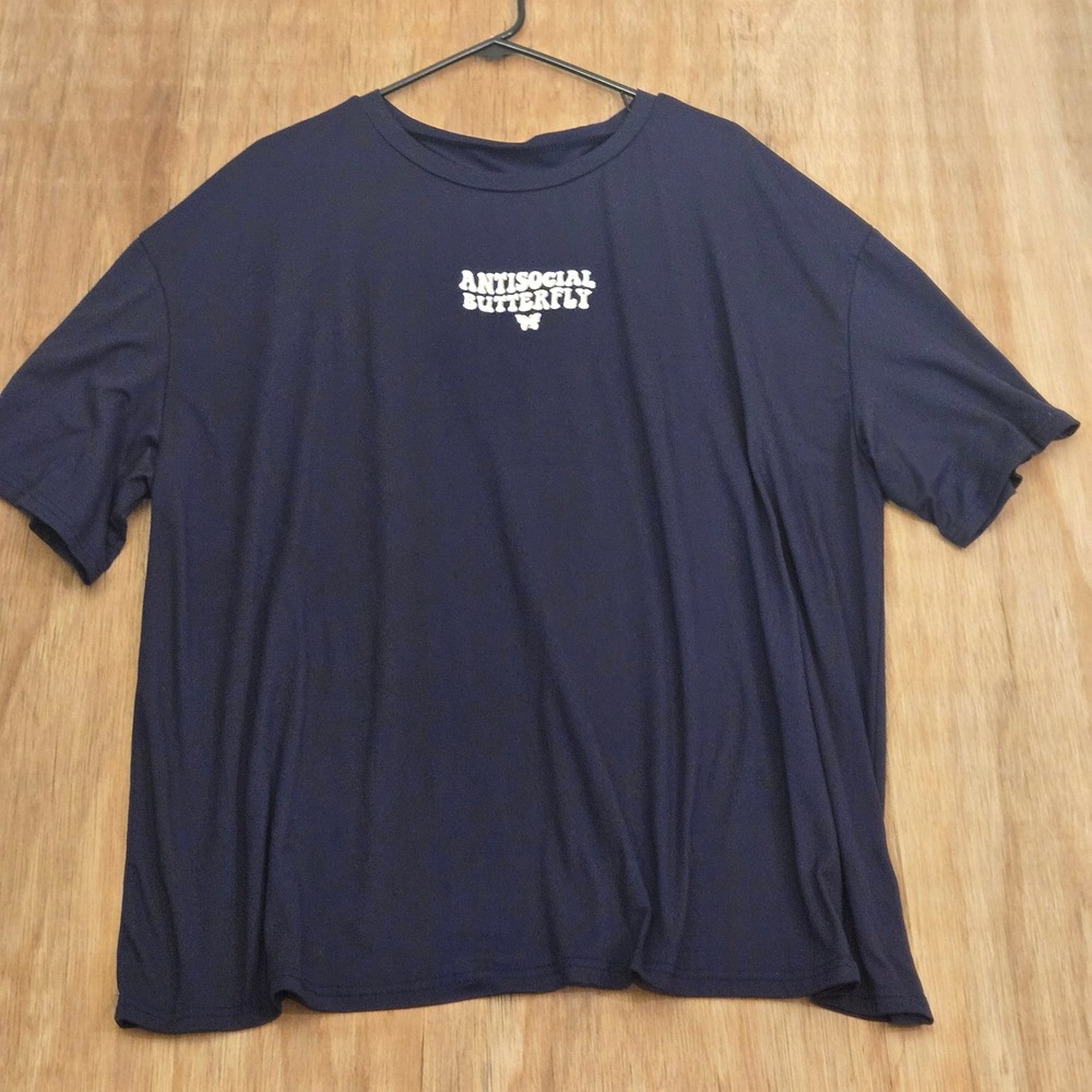 Antisocial Butterfly Graphic Tee Navy Blue 3XL Short Sleeve T-Shirt Parody Funny